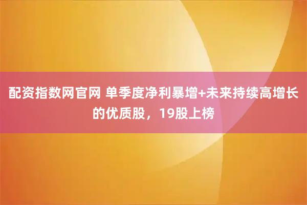 配资指数网官网 单季度净利暴增+未来持续高增长的优质股，19股上榜